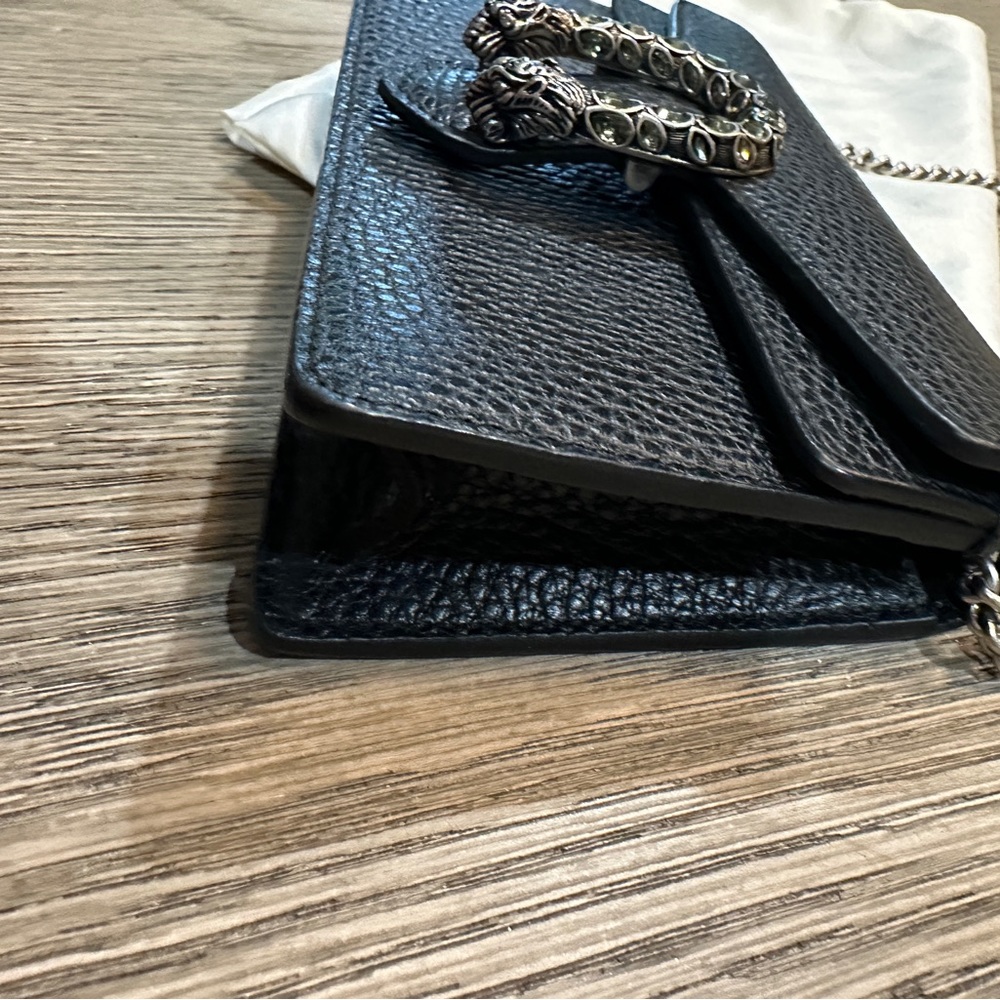 100% AUTH GUCCI Dionysus super mini textured calf leather shoulder bag black - Picture 13 of 15